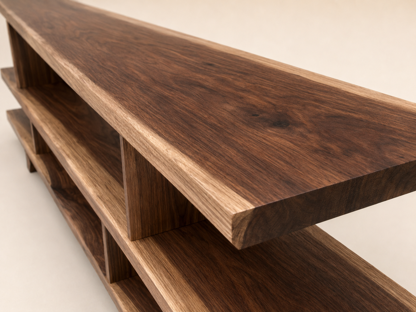 Close detail of solid wood grain and handmade edge